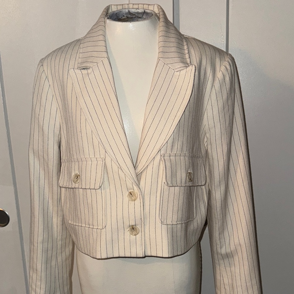 Rachel Zoe Women's Cream Pinstripe Blazer L